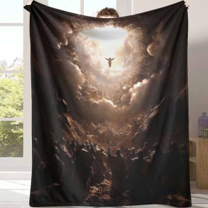 Heaven Ascension Flannel Blanket Divine Light Cloudscape Print Soft Warm Cozy Lightweight for Bedroom Living Room Meditation Religious Gift