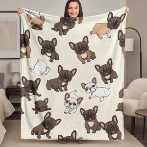 Adorable French Bulldog Flannel Throw Blanket, Cute Puppy Print Design, Perfect for Couch, Bed, Sofa, Living Room, Bedroom, Dorm Room, and Travel, Ideal for Cozy Nights, Holidays, Birthdays, and Pet Lovers.