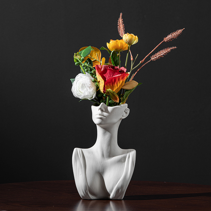 Half-length portrait vase decoration crafts home vegetarian pot white ceramic ornaments