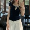Rabbit ears well-behaved short-sleeved shirt three-color summer slim shoulder top makes you look thin