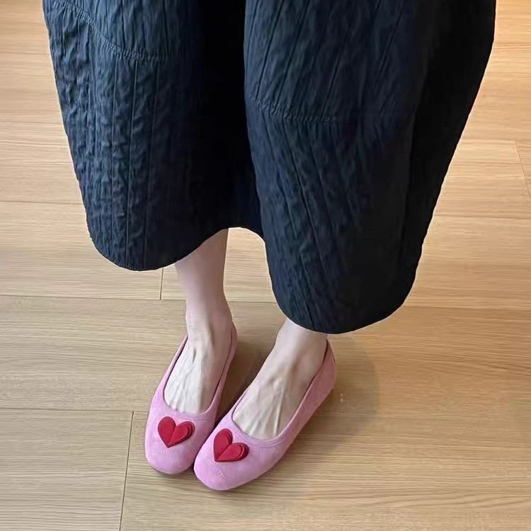 Soft leather version ~ Niche design sweet love flat ballet shoes for women French gentle retro commuter shallow mouth shoes