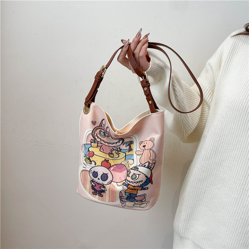 Cartoon large-capacity canvas bag female college student commuting out shoulder bag crossbody bag trendy toy bag